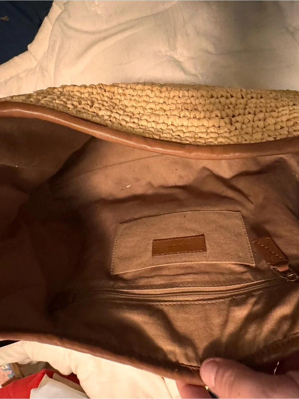 J. Crew Straw Shoulder Bag with Brown Leather and Yellow Accent